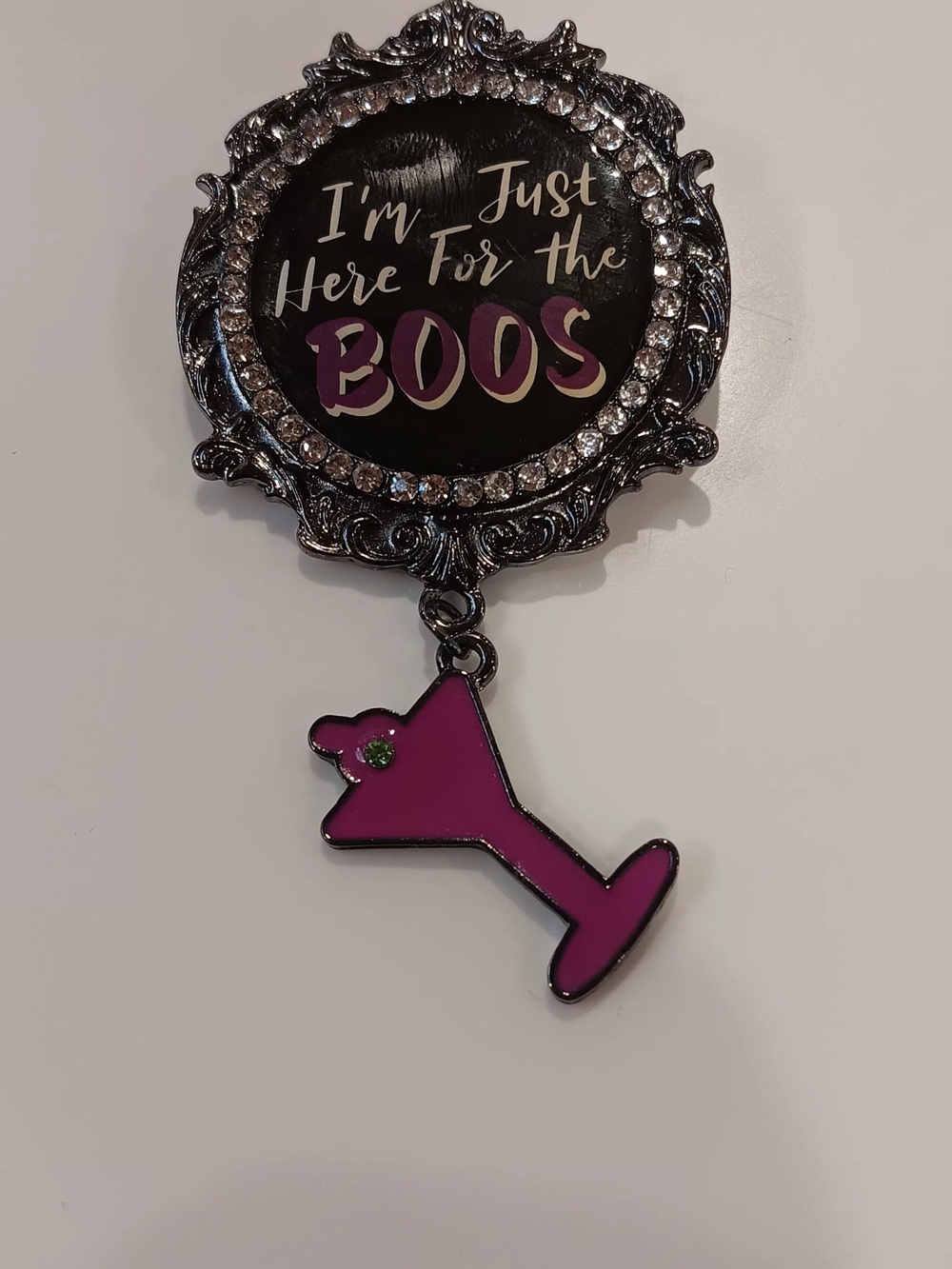 Novelty 'I'm Just Here for the Boos' Pink Martini Pendant - Women's Accessory